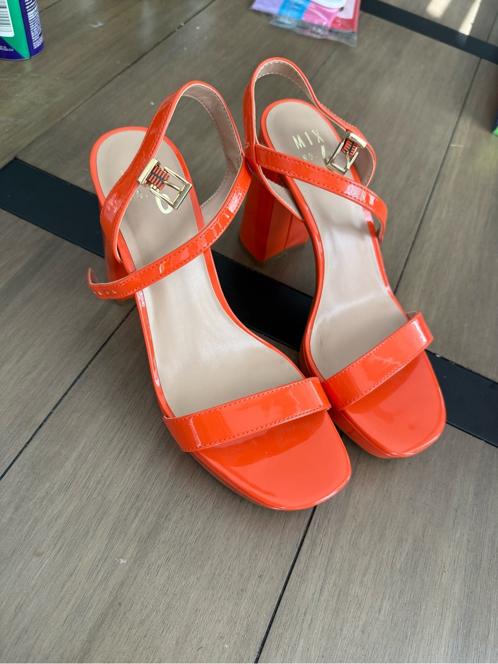 Mix No. 6 Bright Orange Patent Block Heel Sandals